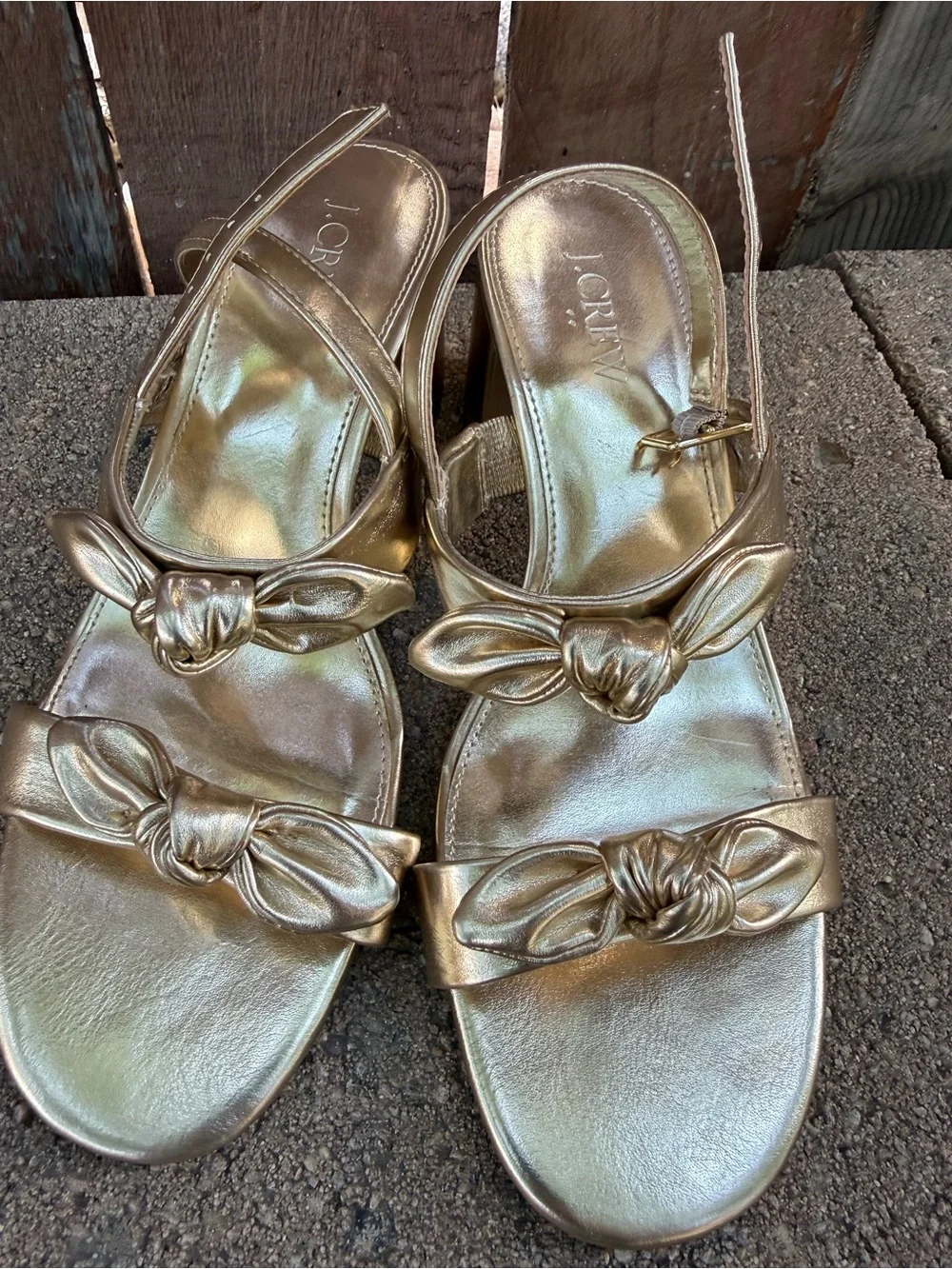 J CREW Women’s Metallic Gold Block Heel Sandals Pumps Size 7
